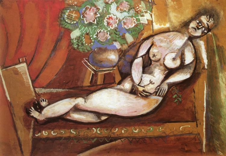 Reclining Nude painting - Marc Chagall Reclining Nude art painting